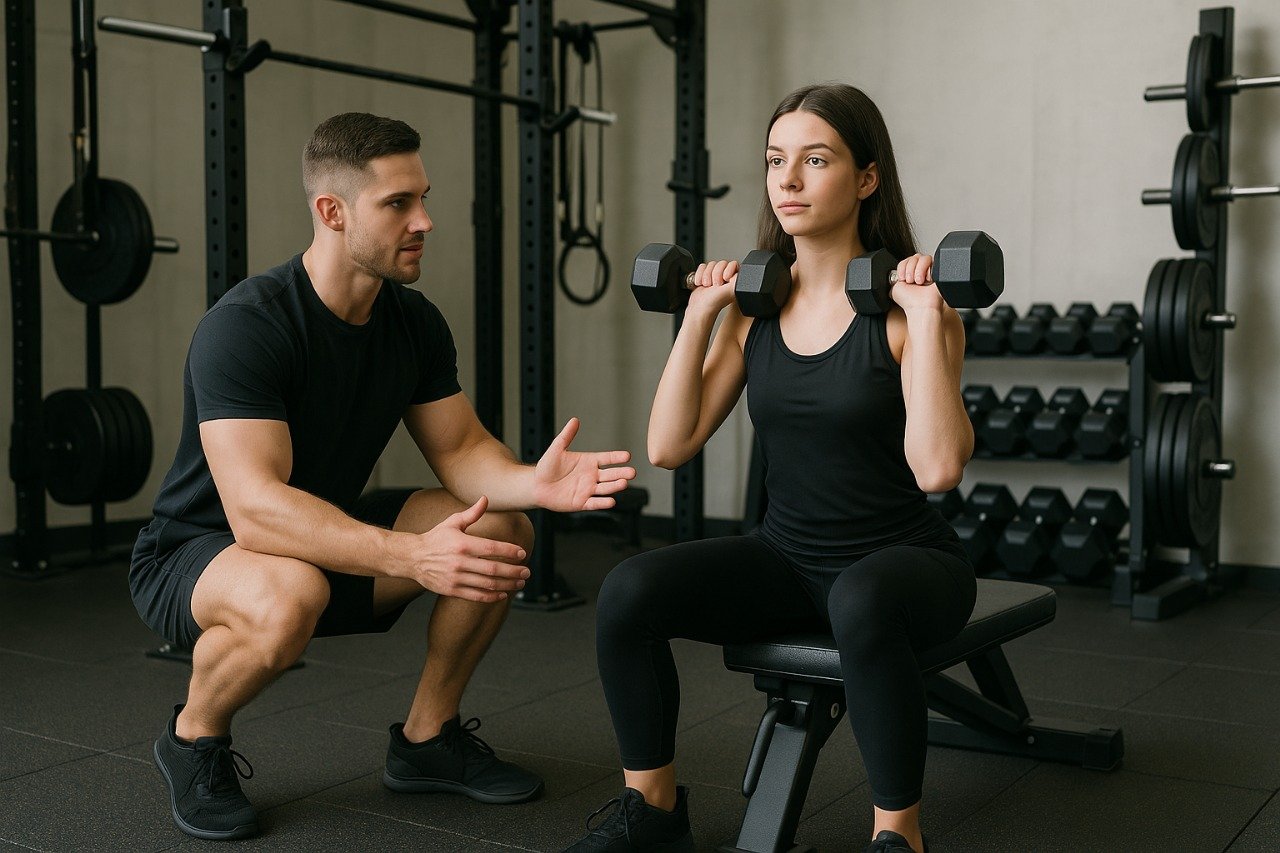 Personal Trainer Helping Client